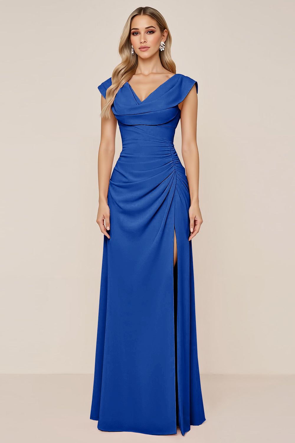 Dark Green Chiffon Cowl Neck Long Bridesmaid Dress with Slit