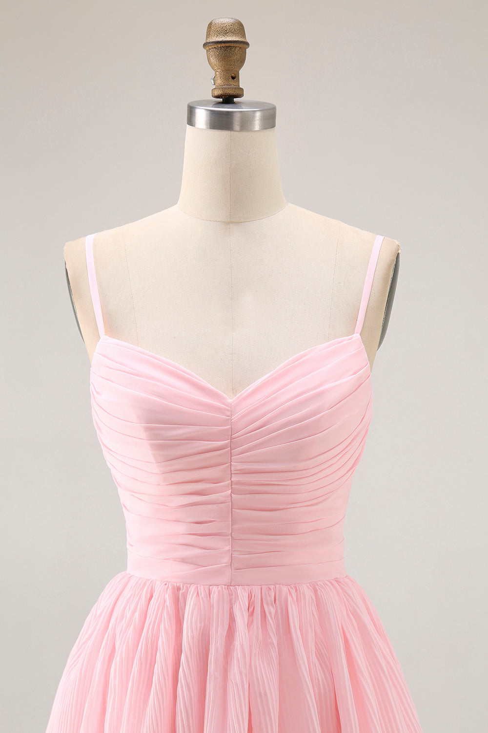 Candy Pink Spaghetti Straps A-Line Ruffled Long Bridesmaid Dress