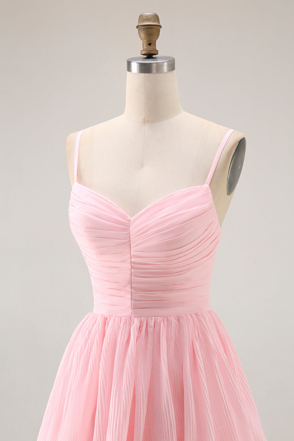 Candy Pink Spaghetti Straps A-Line Ruffled Long Bridesmaid Dress
