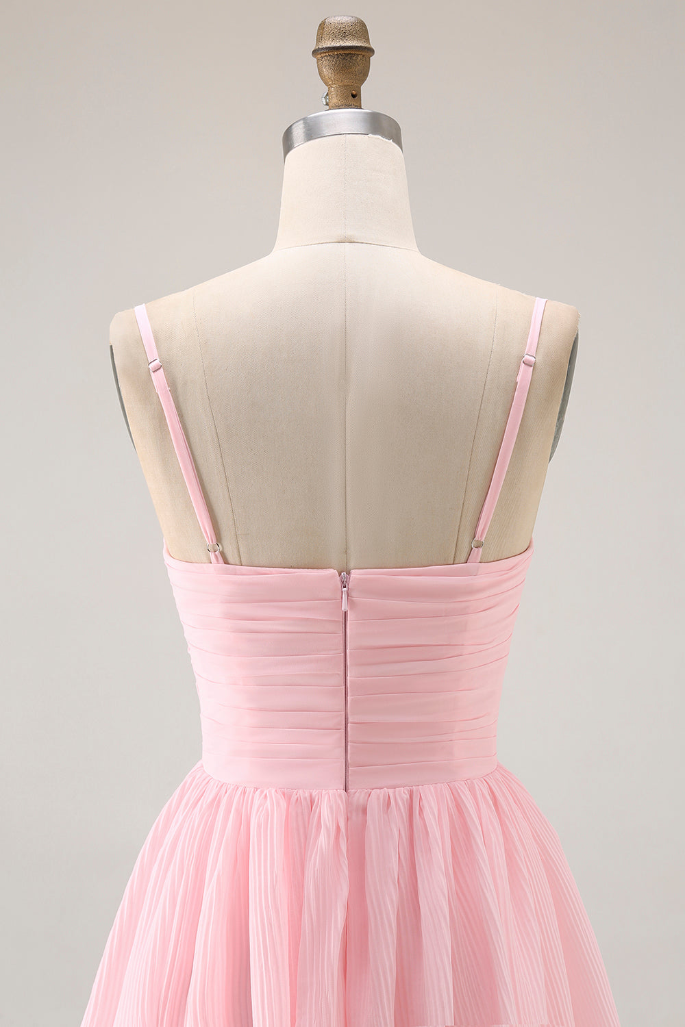 Candy Pink Spaghetti Straps A-Line Ruffled Long Bridesmaid Dress