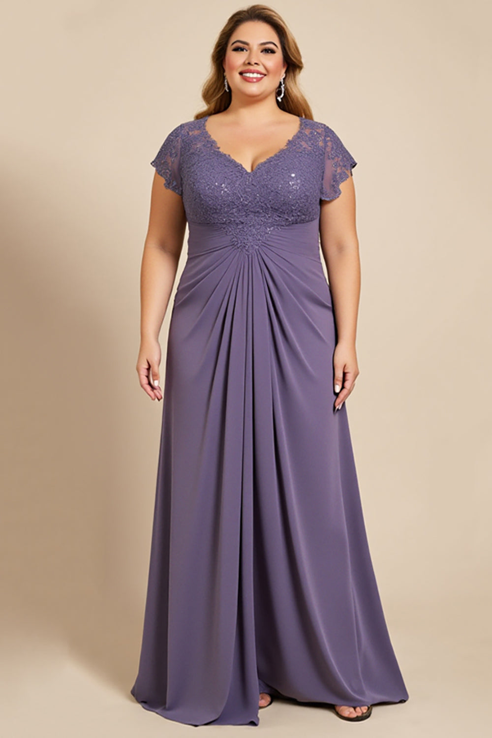 Grey Purple A-Line Chiffon Lace Plus Size Mother of the Bride Dress