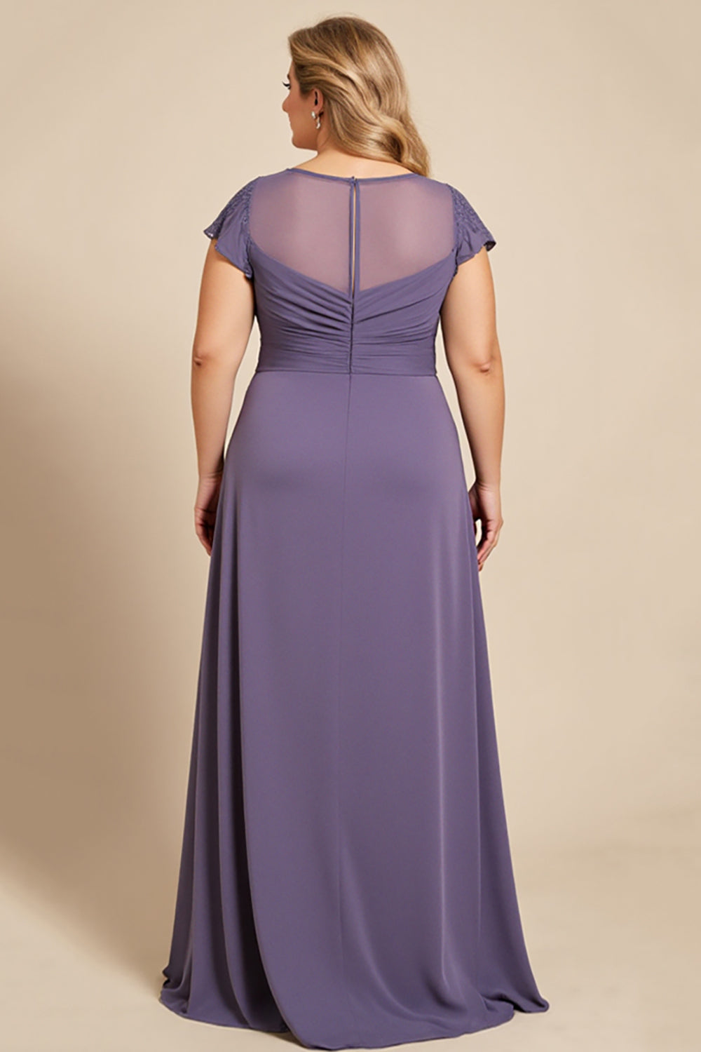 Grey Purple A-Line Chiffon Lace Plus Size Mother of the Bride Dress