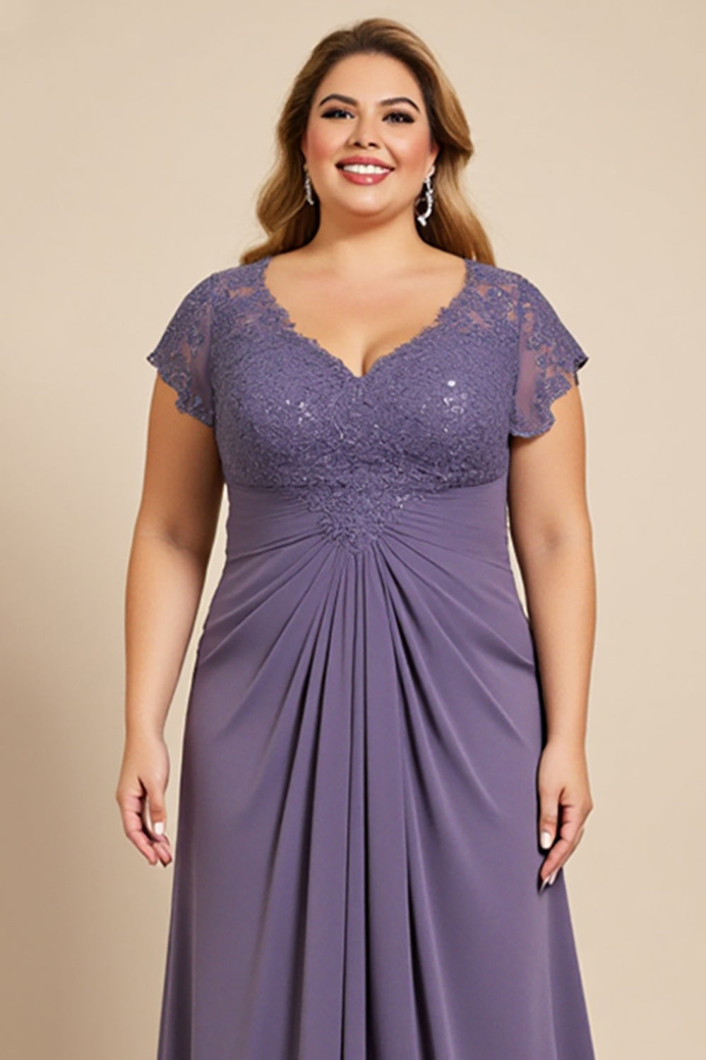 Grey Purple A-Line Chiffon Lace Plus Size Mother of the Bride Dress