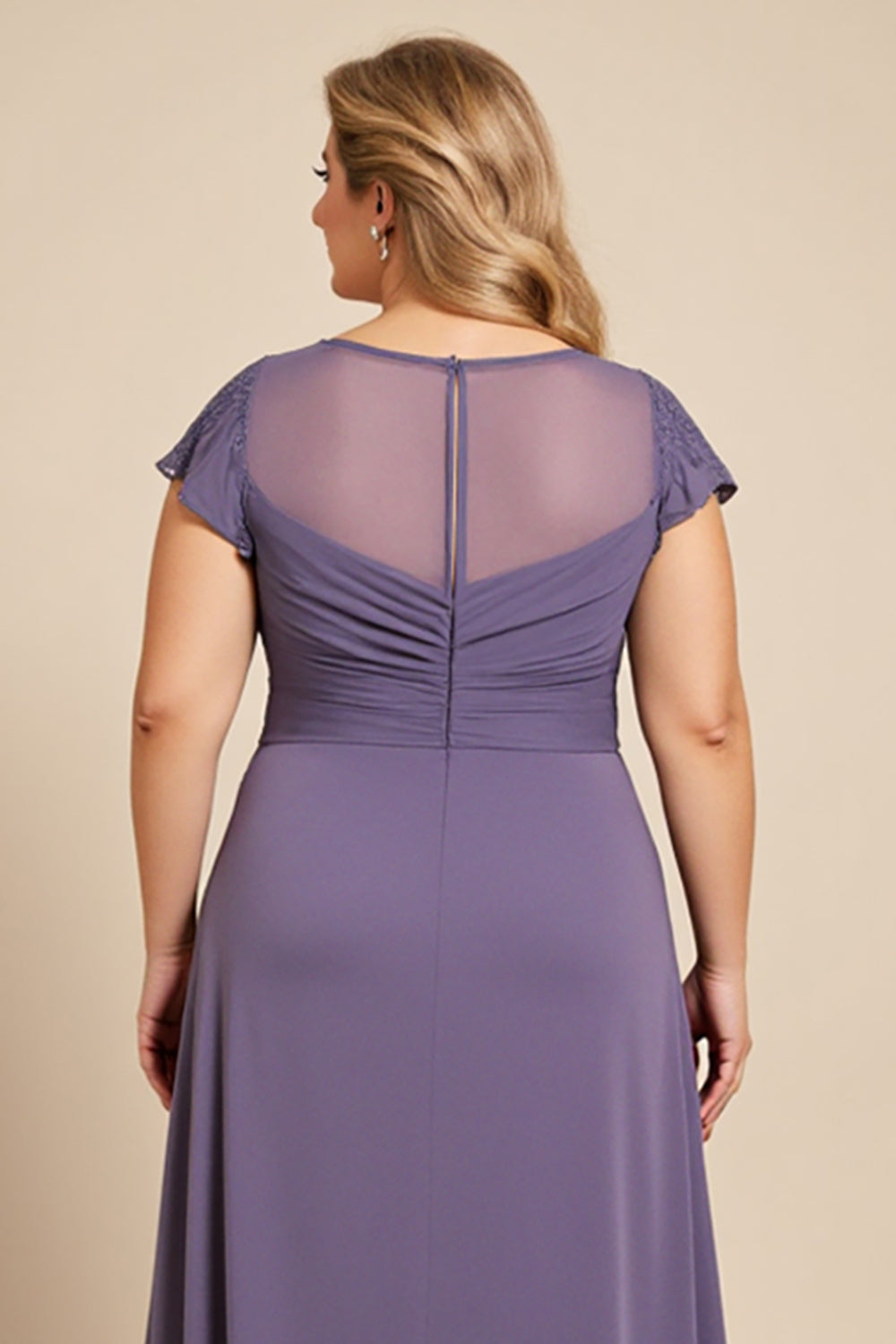 Grey Purple A-Line Chiffon Lace Plus Size Mother of the Bride Dress