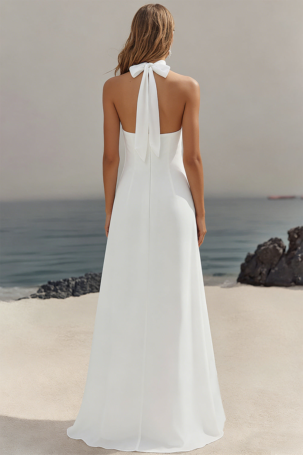 Elegant Sky Blue Halter Chiffon Formal Dress