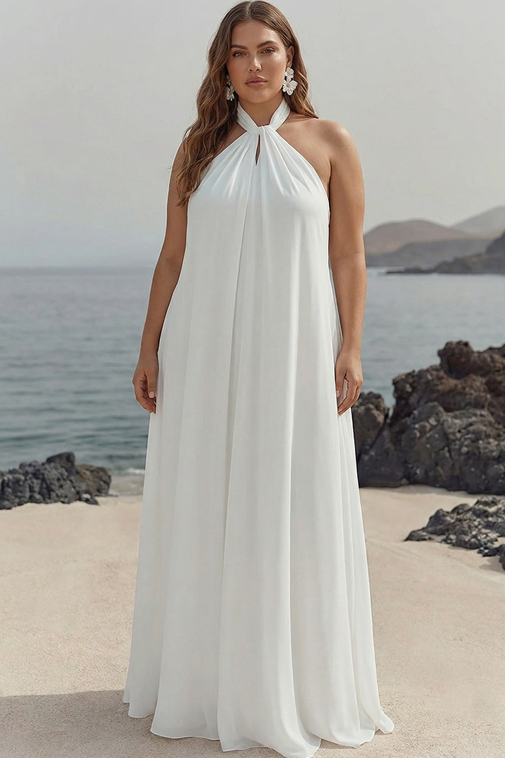Elegant Sky Blue Halter Chiffon Formal Dress