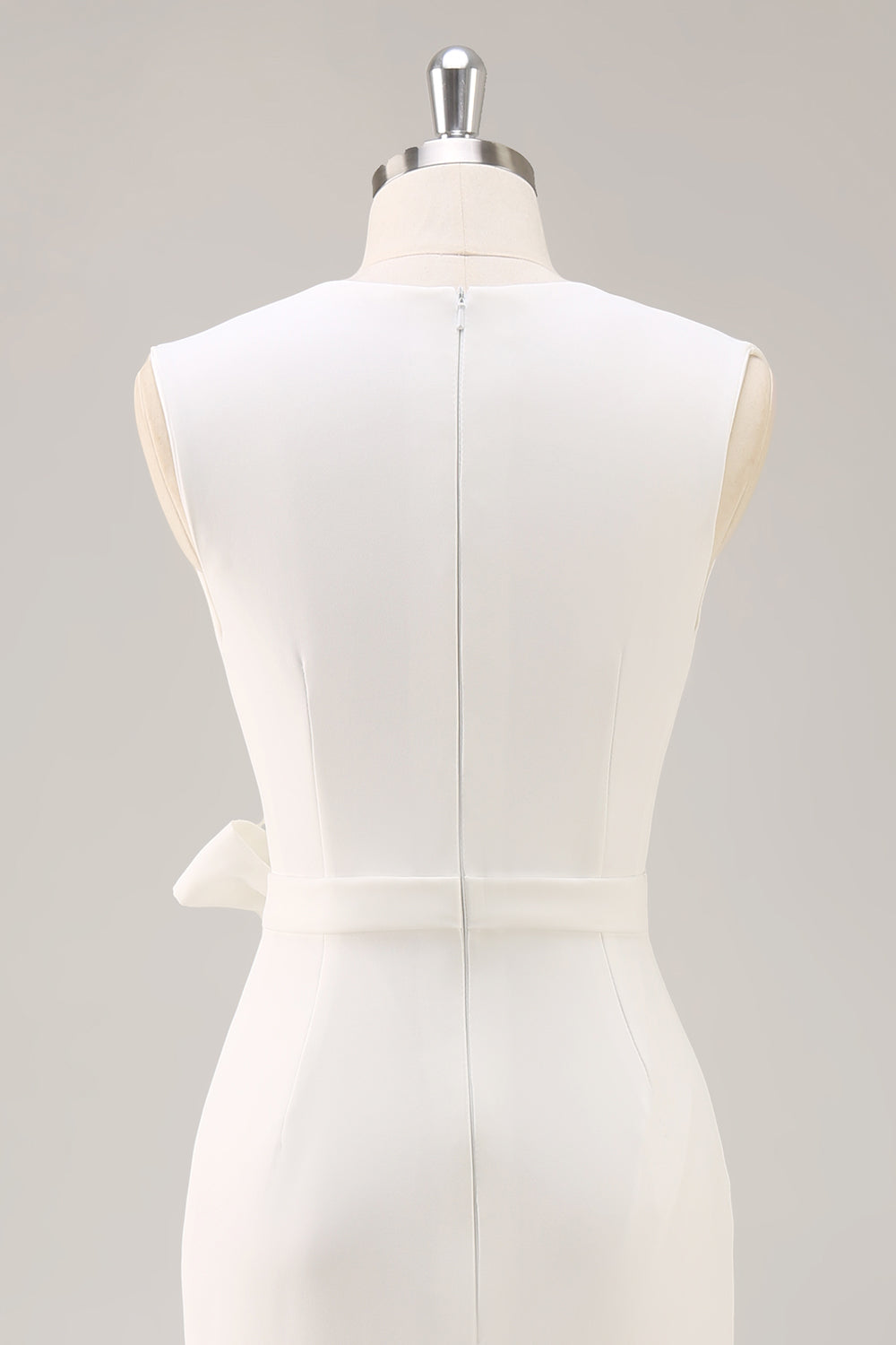 White Midi Sheath Satin V-Neck Formal Dress with Slit