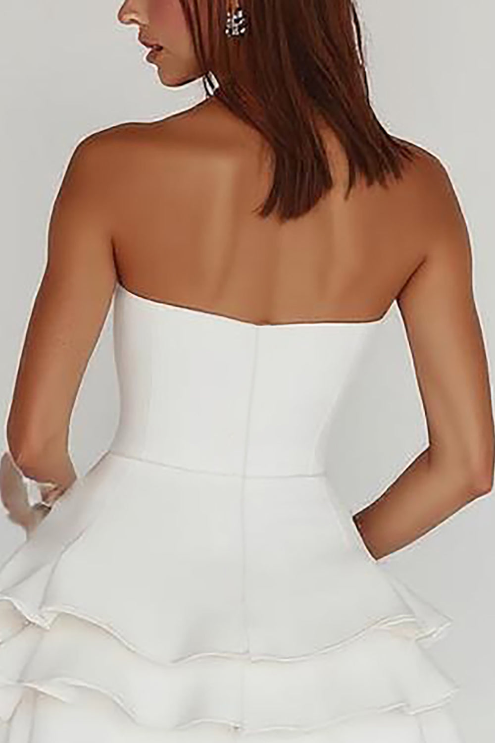 White Strapless A-Line Tiered Matte Satin Graduation Dress