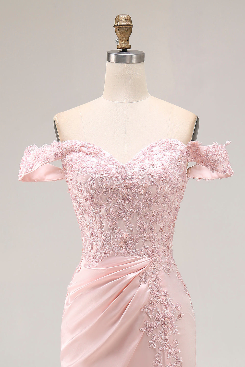 Pink Mermaid Off the Shoulder Long Formal Dress with Appliques