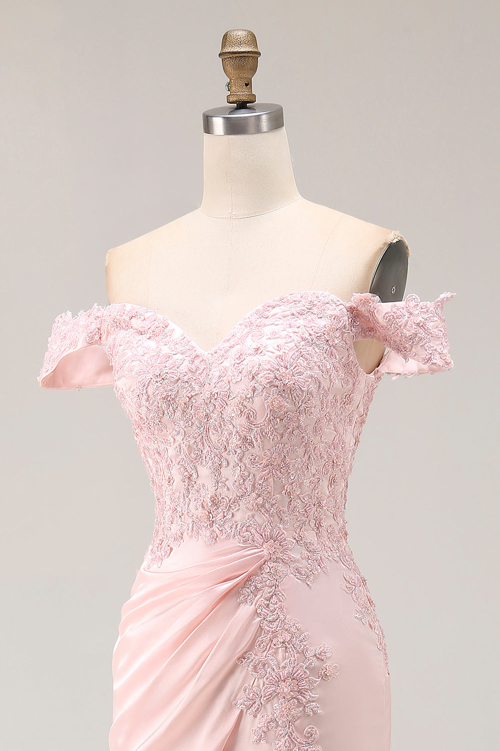 Pink Mermaid Off the Shoulder Long Formal Dress with Appliques