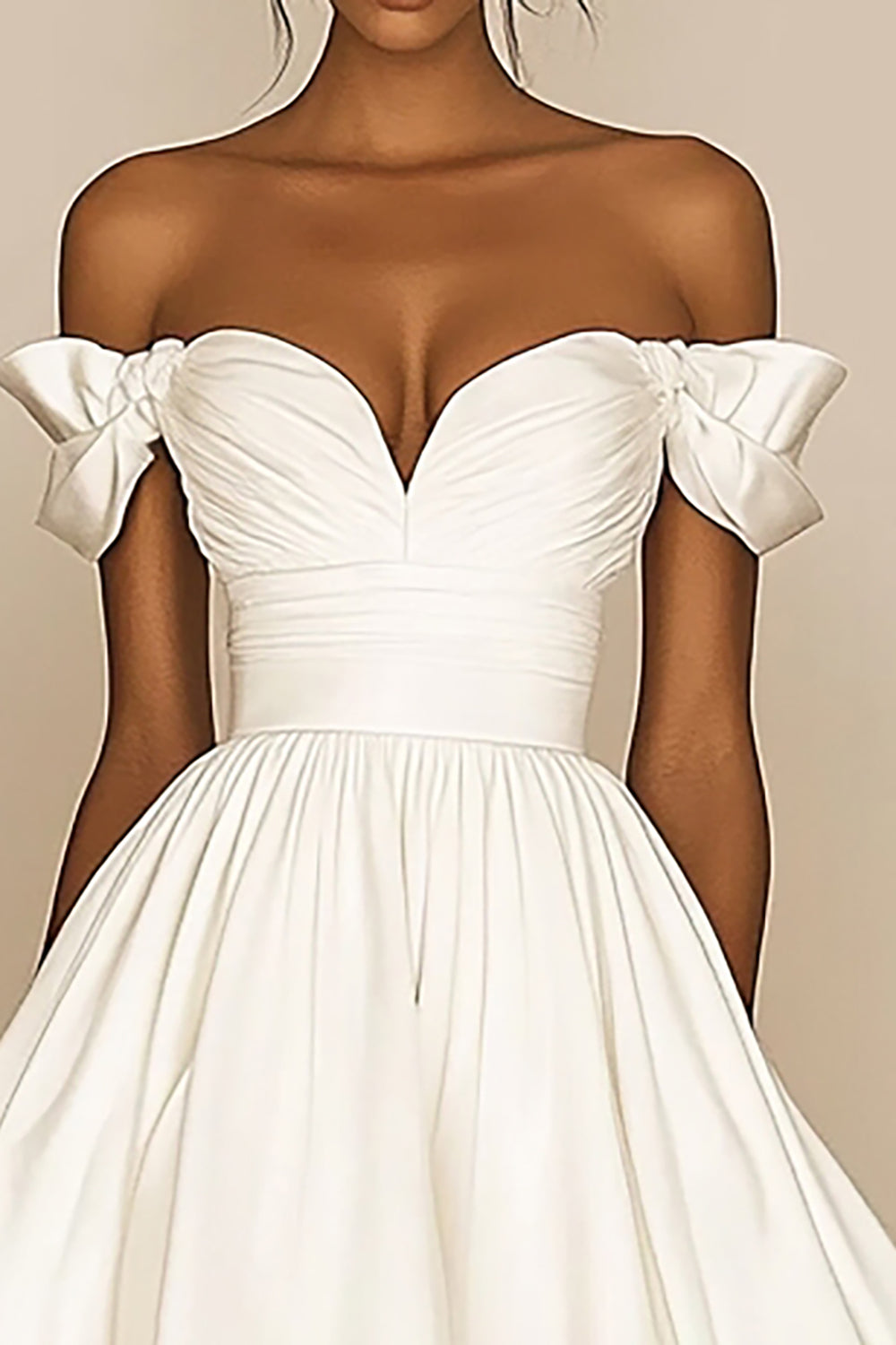 White A Line Off The Shoulder Satin Ruffled Graduation Dress