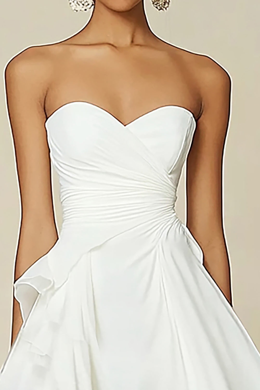 Strapless White A-Line Chiffon Ruffled Graduation Dress