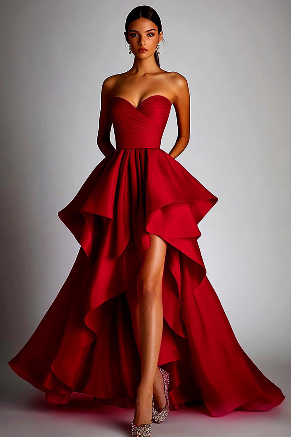Sweetheart Fuchsia A Line Ruffle High Low Formal Dress