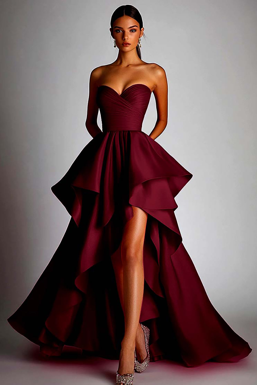 Sweetheart Fuchsia A Line Ruffle High Low Formal Dress