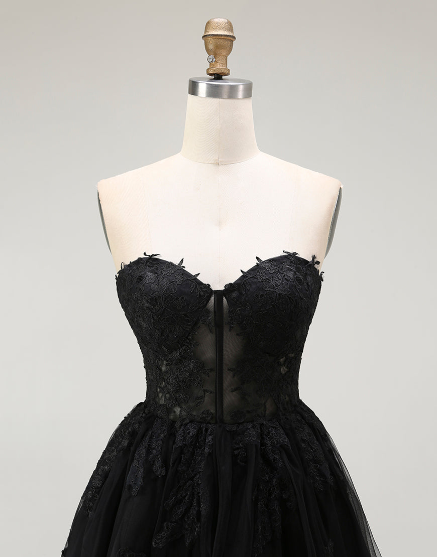 A-Line Black Appliqued Sweetheart Short Prom Dress