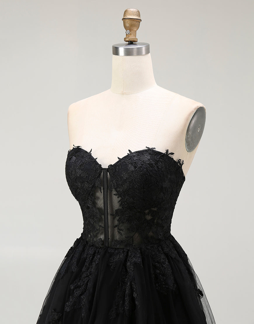 A-Line Black Appliqued Sweetheart Short Prom Dress
