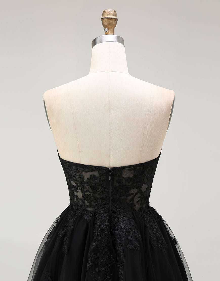 A-Line Black Appliqued Sweetheart Short Prom Dress