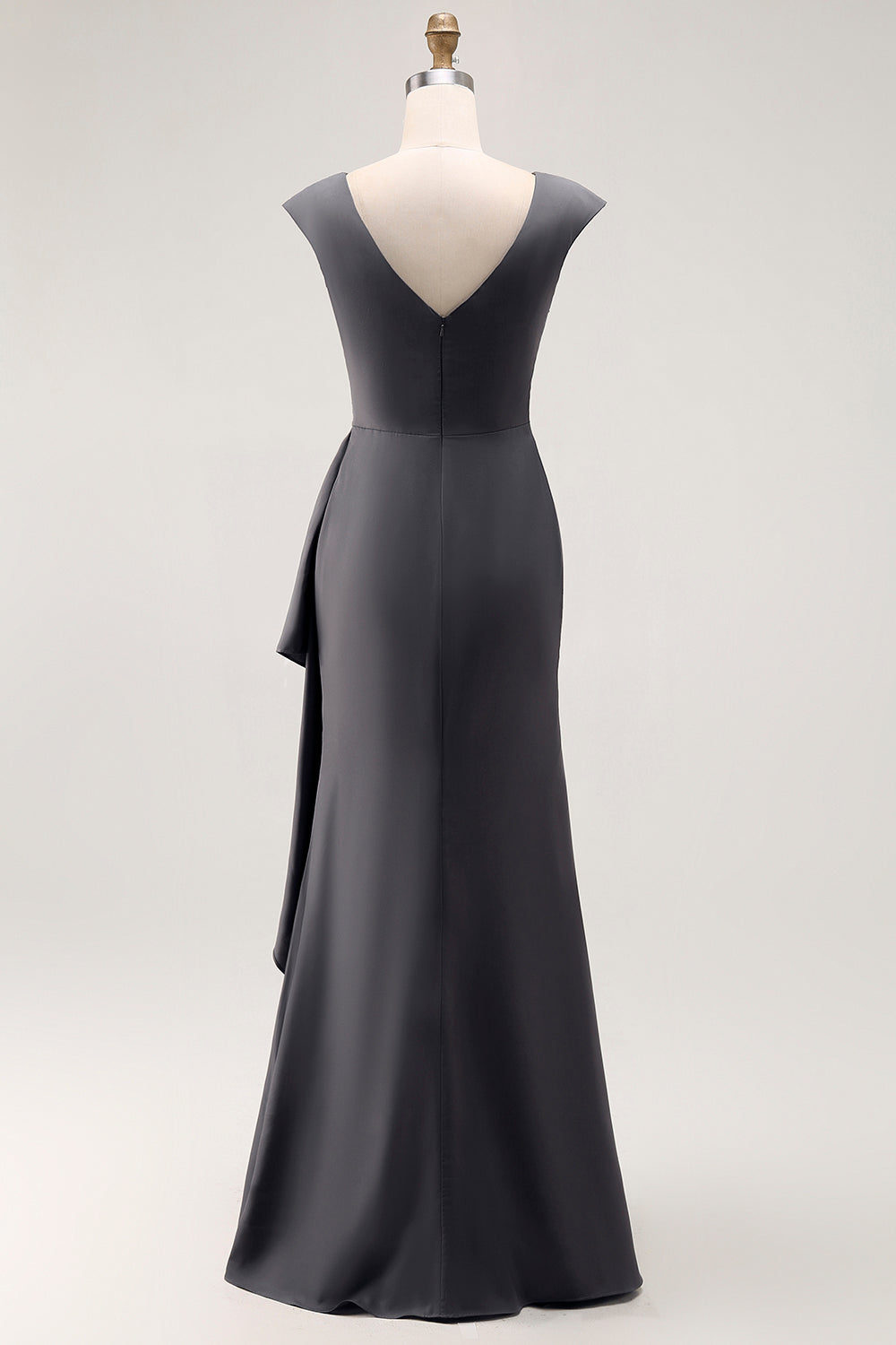 Robe longue sirène en mousseline de soie gris acier avec volants pour la mère de la mariée