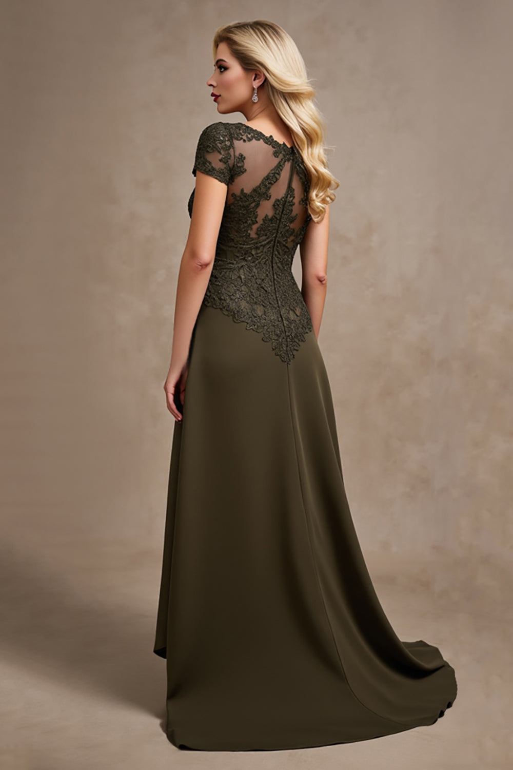Olive Satin Asymmetrical High Low Mother of the Bride Dress