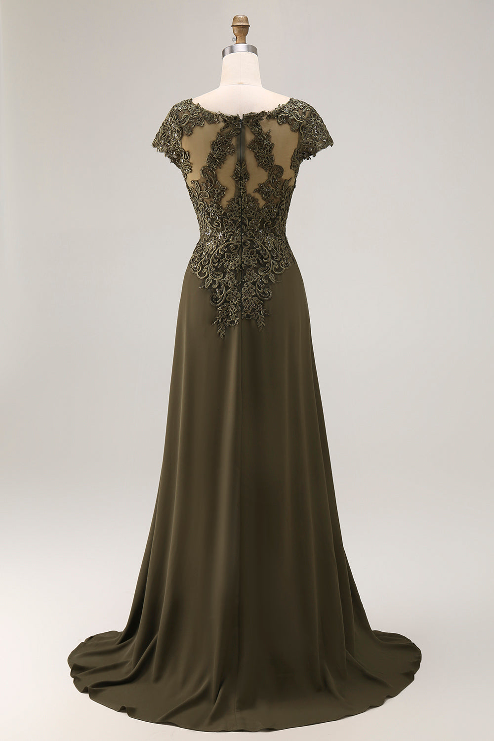 Olive Satin Asymmetrical High Low Mother of the Bride Dress