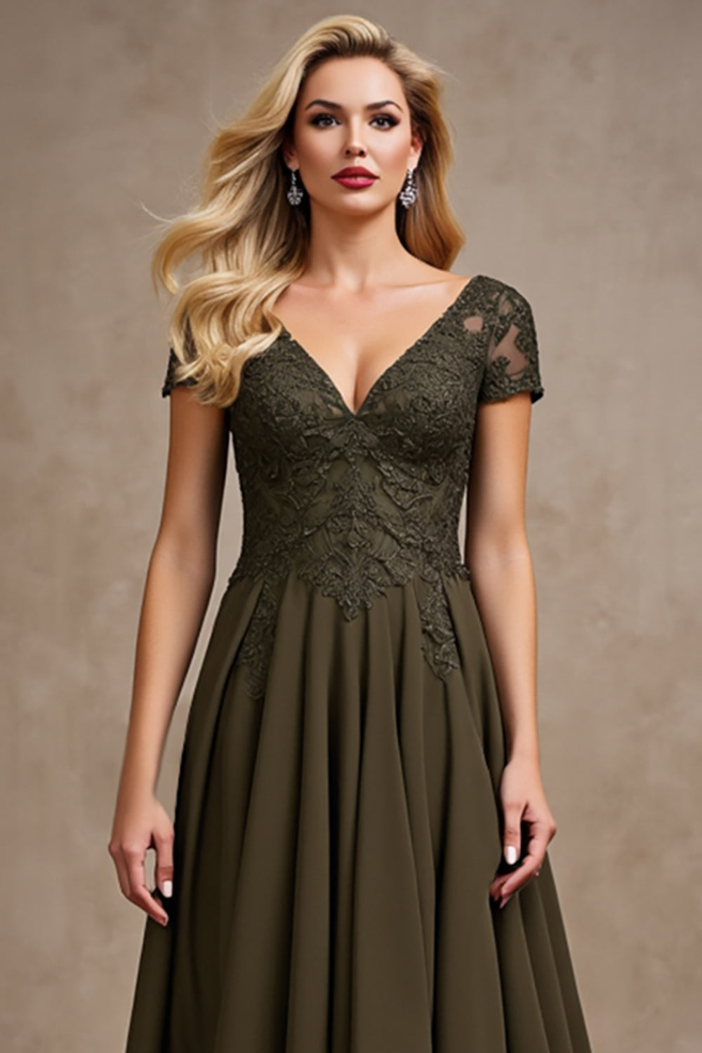 Olive Satin Asymmetrical High Low Mother of the Bride Dress