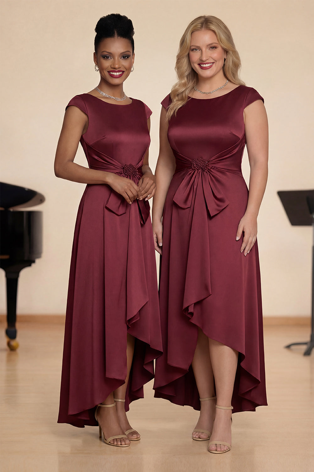 Robe de chœur trapèze en satin de Bourgogne avec nœud et encolure bateau