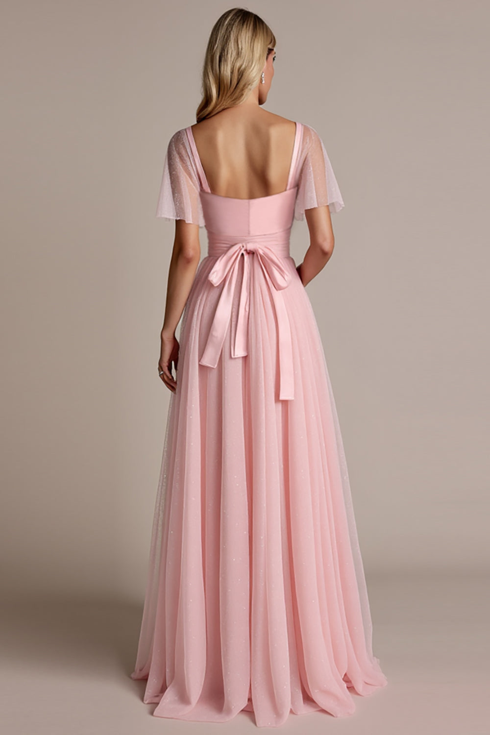 Candy Pink A-Line Bridesmaid Dress with Short Sleeves