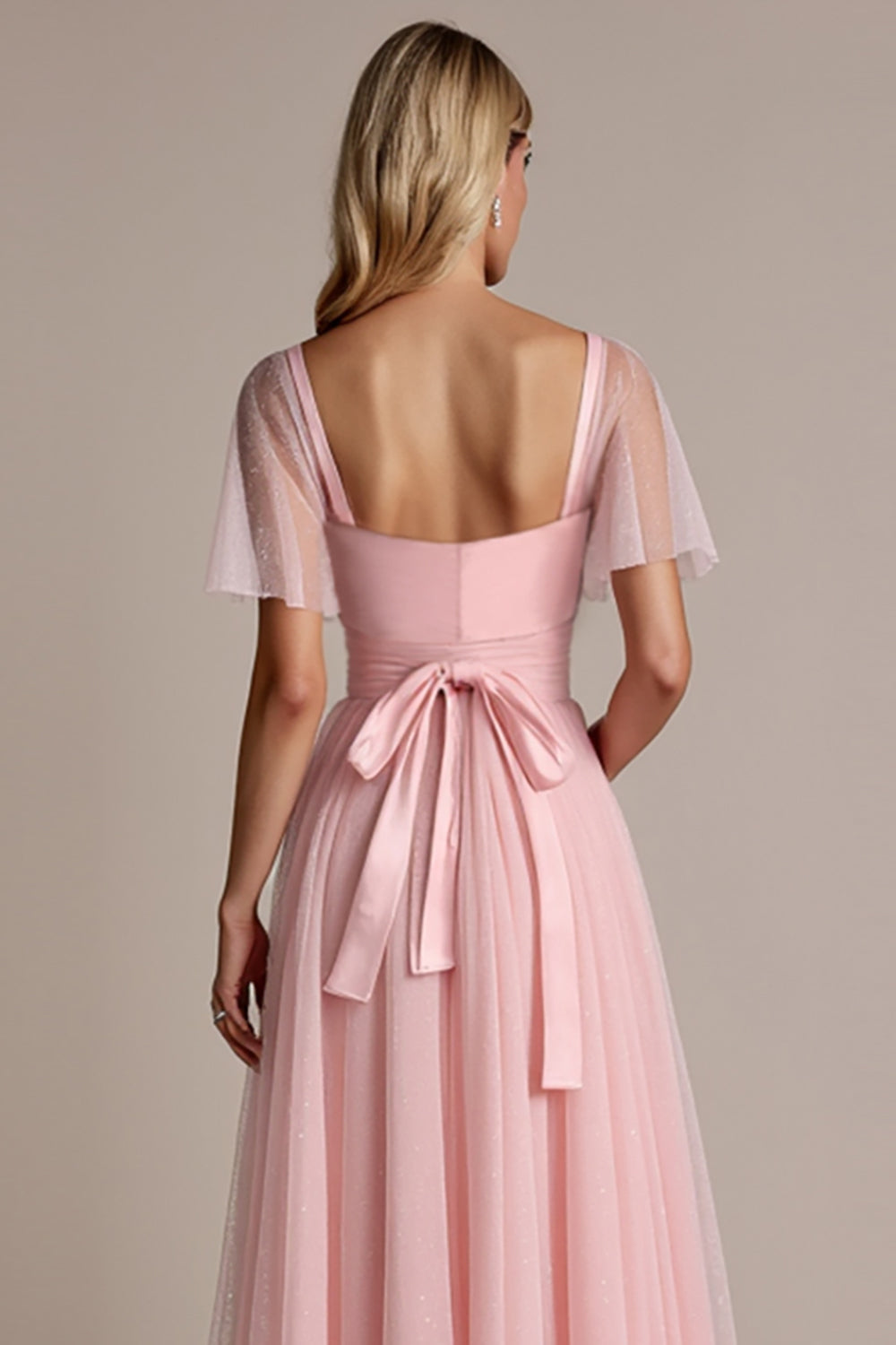 Candy Pink A-Line Bridesmaid Dress with Short Sleeves
