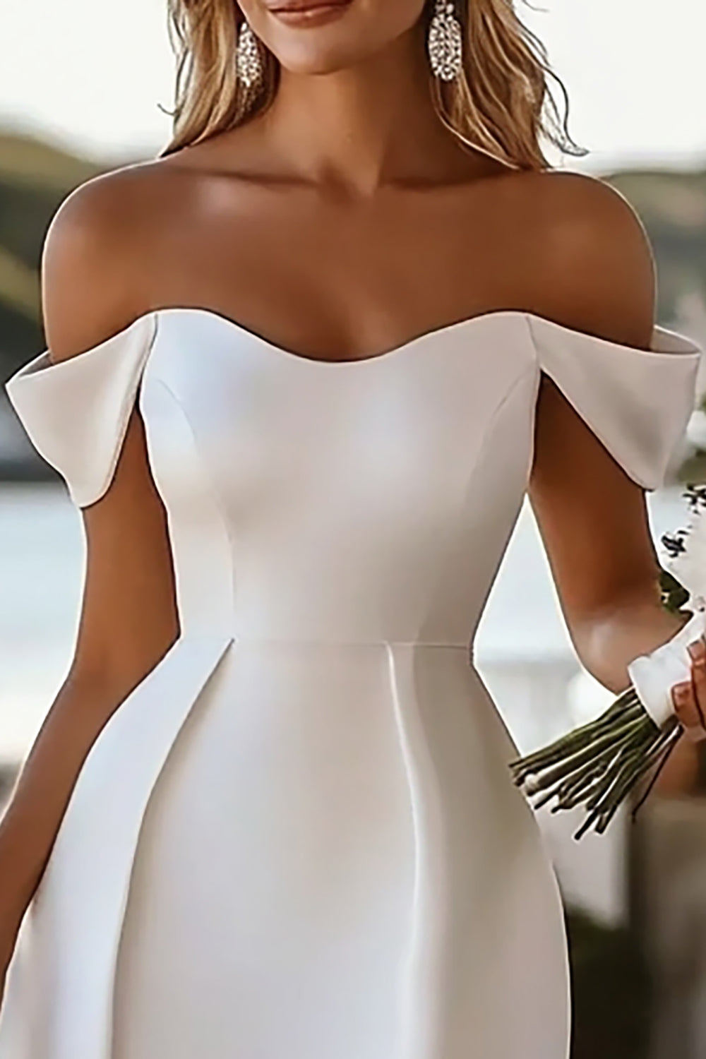 Off The Shoulder Satin Bodycon White Graduation Dress