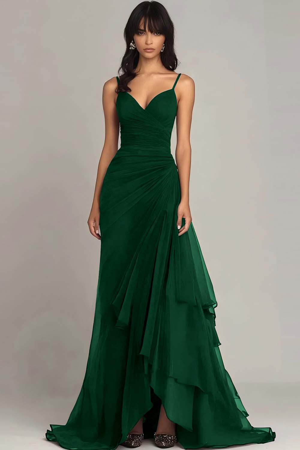 Dark Brown Spaghetti Straps A Line Ruffled Formal Dress