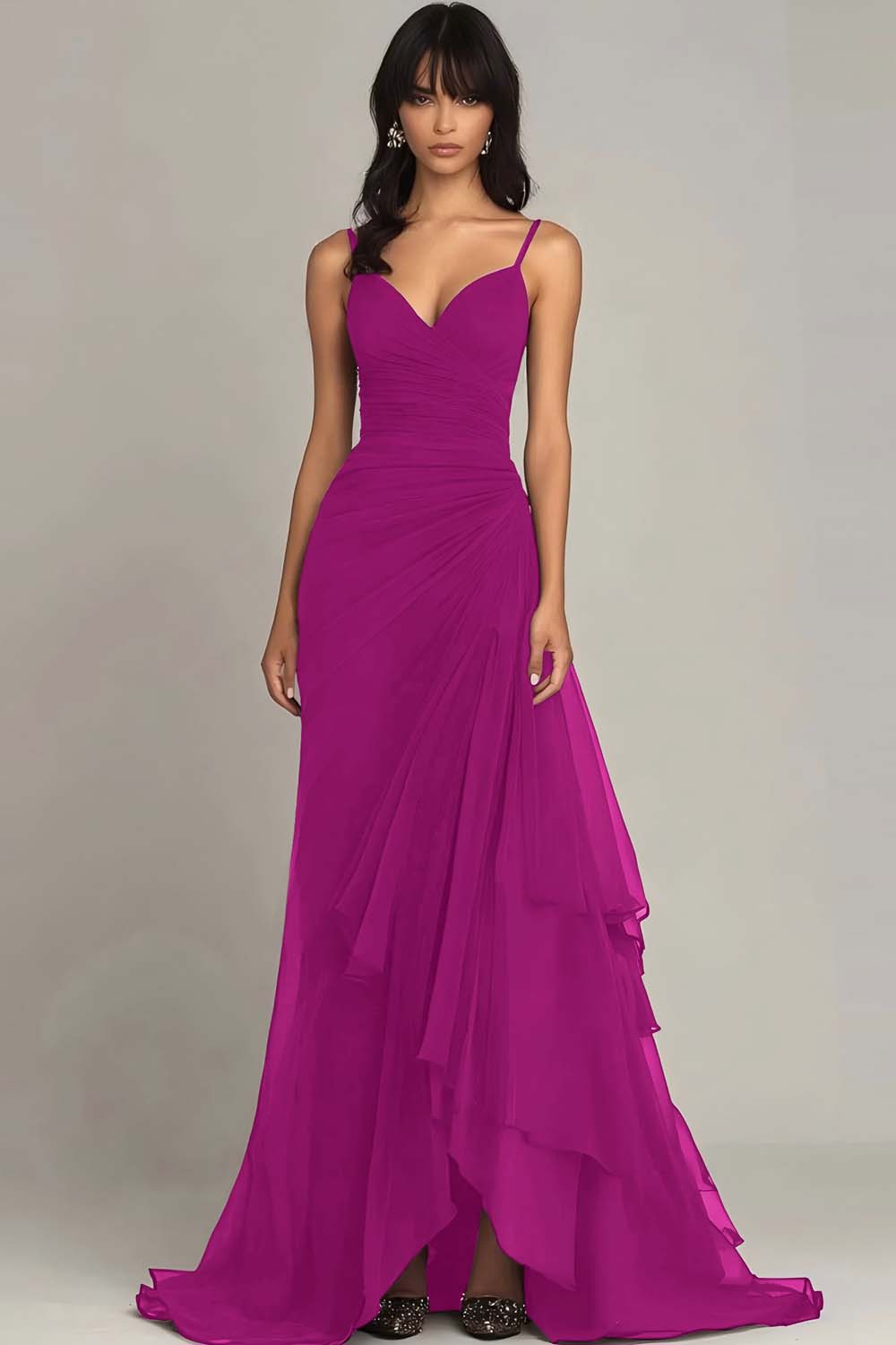 Dark Brown Spaghetti Straps A Line Ruffled Formal Dress