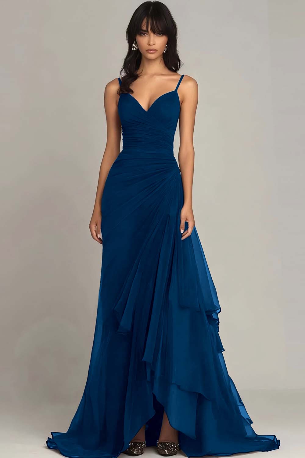 Dark Brown Spaghetti Straps A Line Ruffled Formal Dress