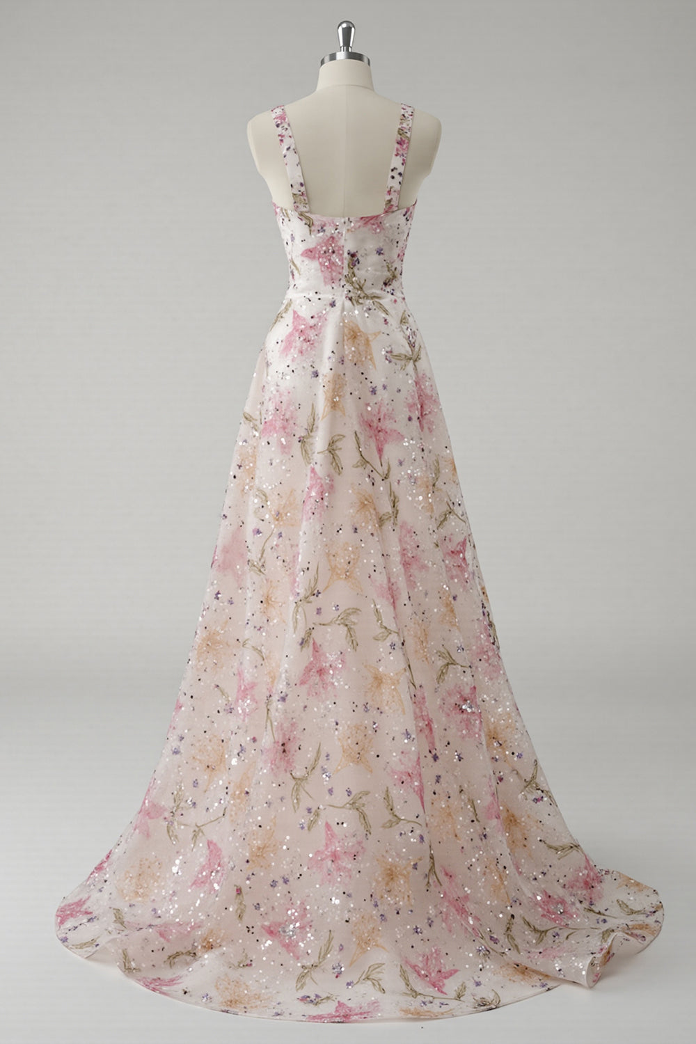 Robe de bal en V à fleurs rose étincelante