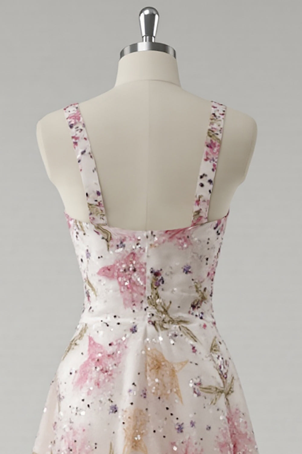 Robe de bal en V à fleurs rose étincelante