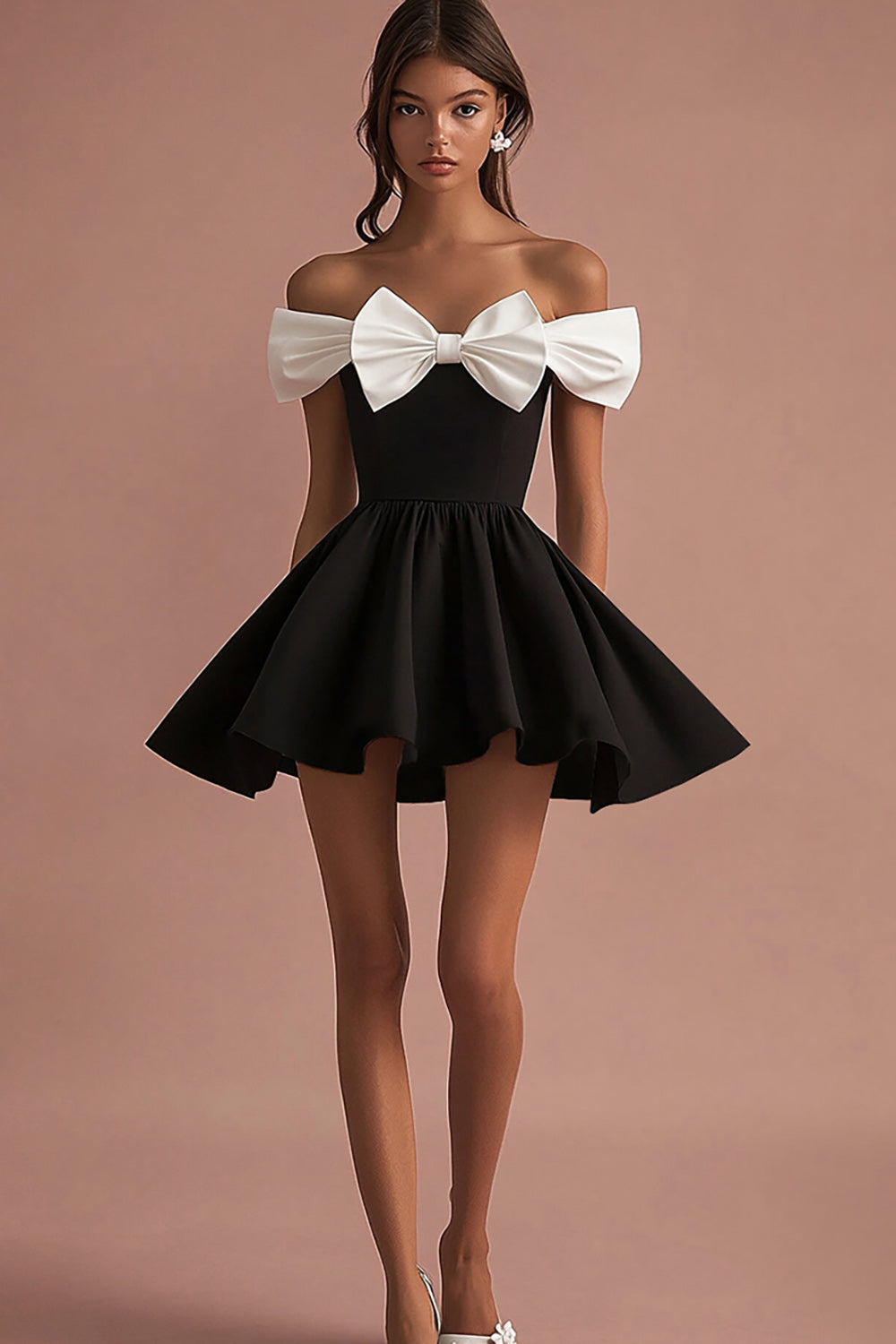 Black Satin A-Line Short Graduation Dress with Bow