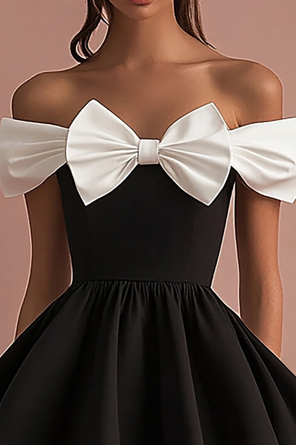 Black Satin A-Line Short Graduation Dress with Bow