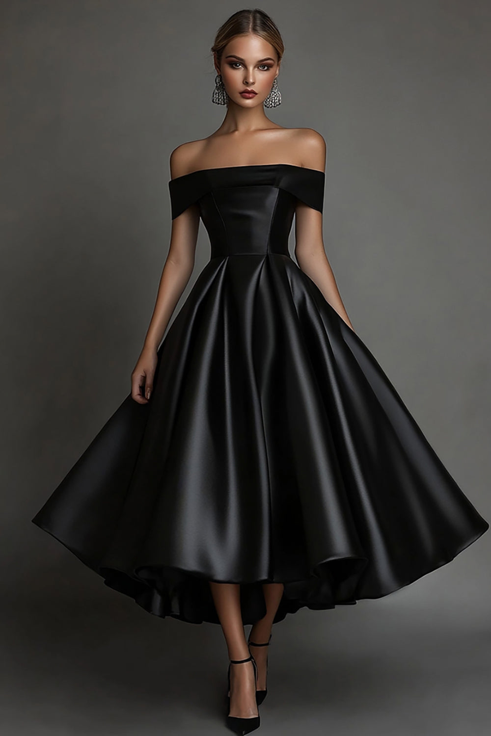 Black Satin Simple A-Line Long Formal Dress