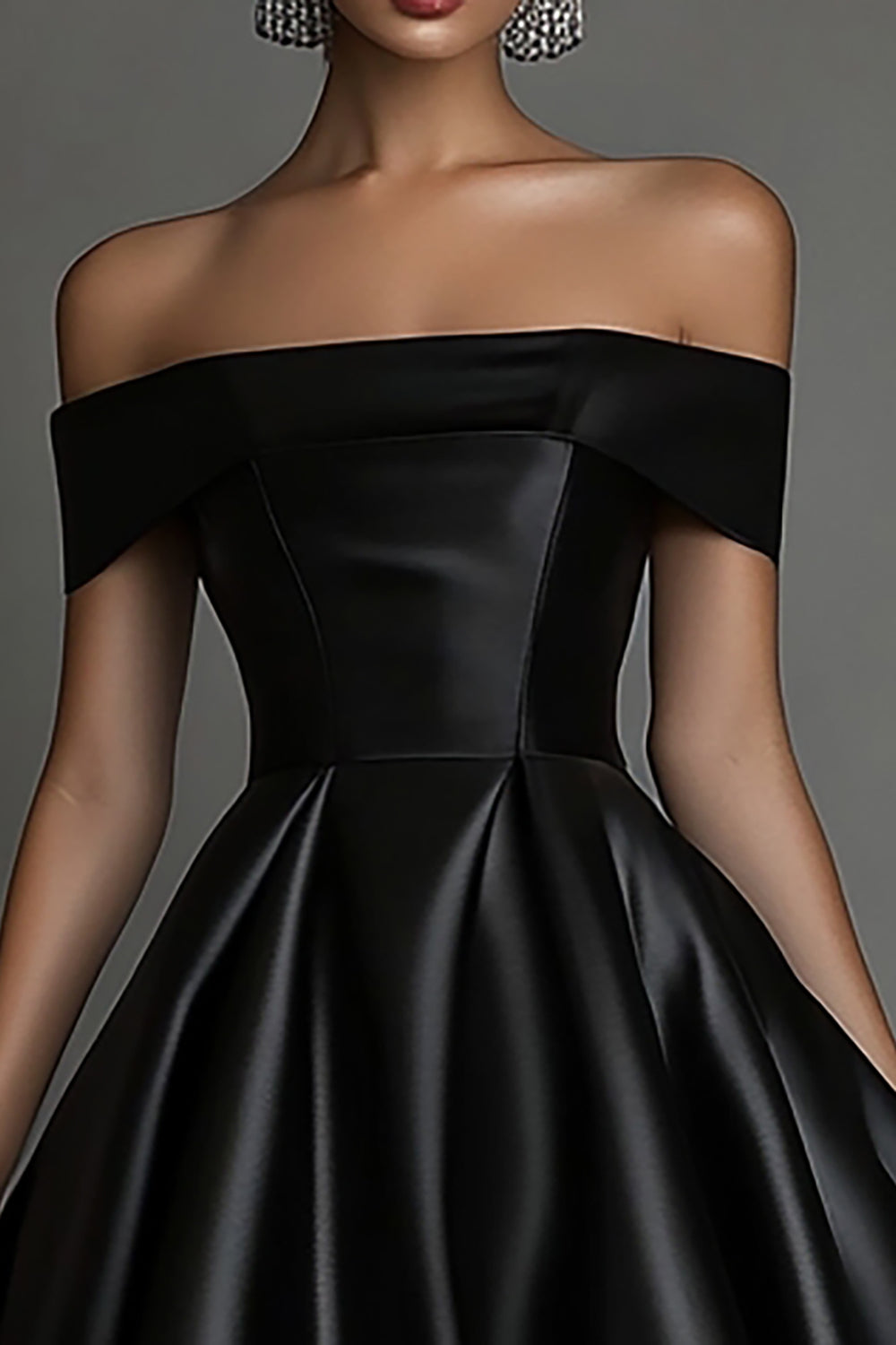 Black Satin Simple A-Line Long Formal Dress