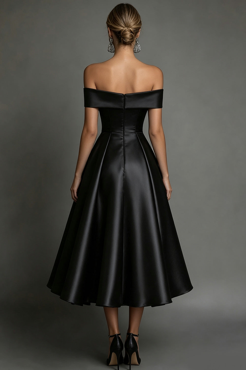 Black Satin Simple A-Line Long Formal Dress