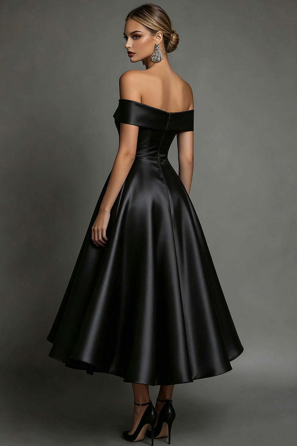 Black Satin Simple A-Line Long Formal Dress