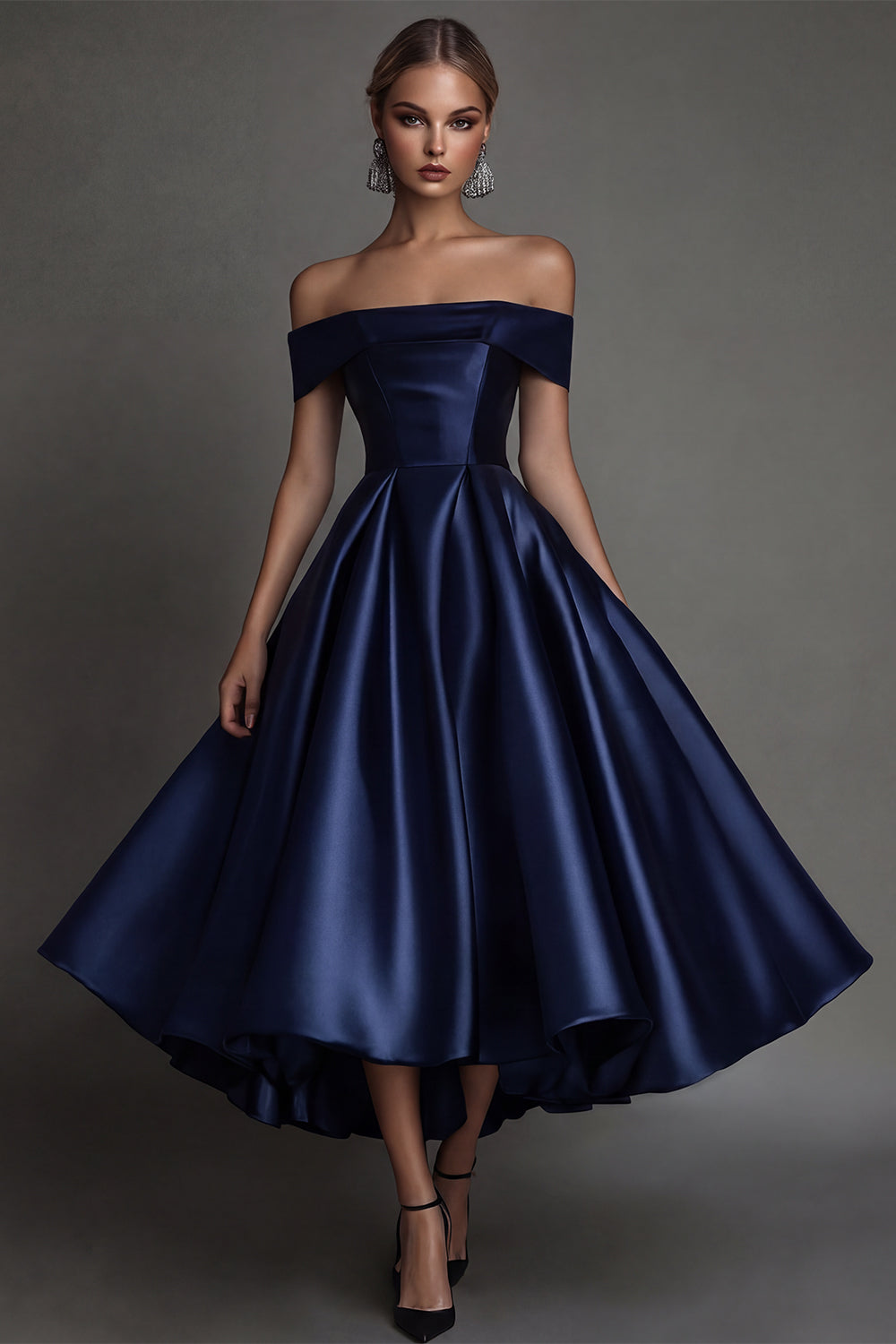 Black Satin Simple A-Line Long Formal Dress