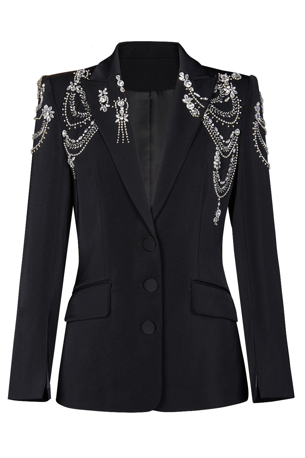 Sparkly Black Peak Lapel Single Breasted Women's Rhinestone Prom Blazer