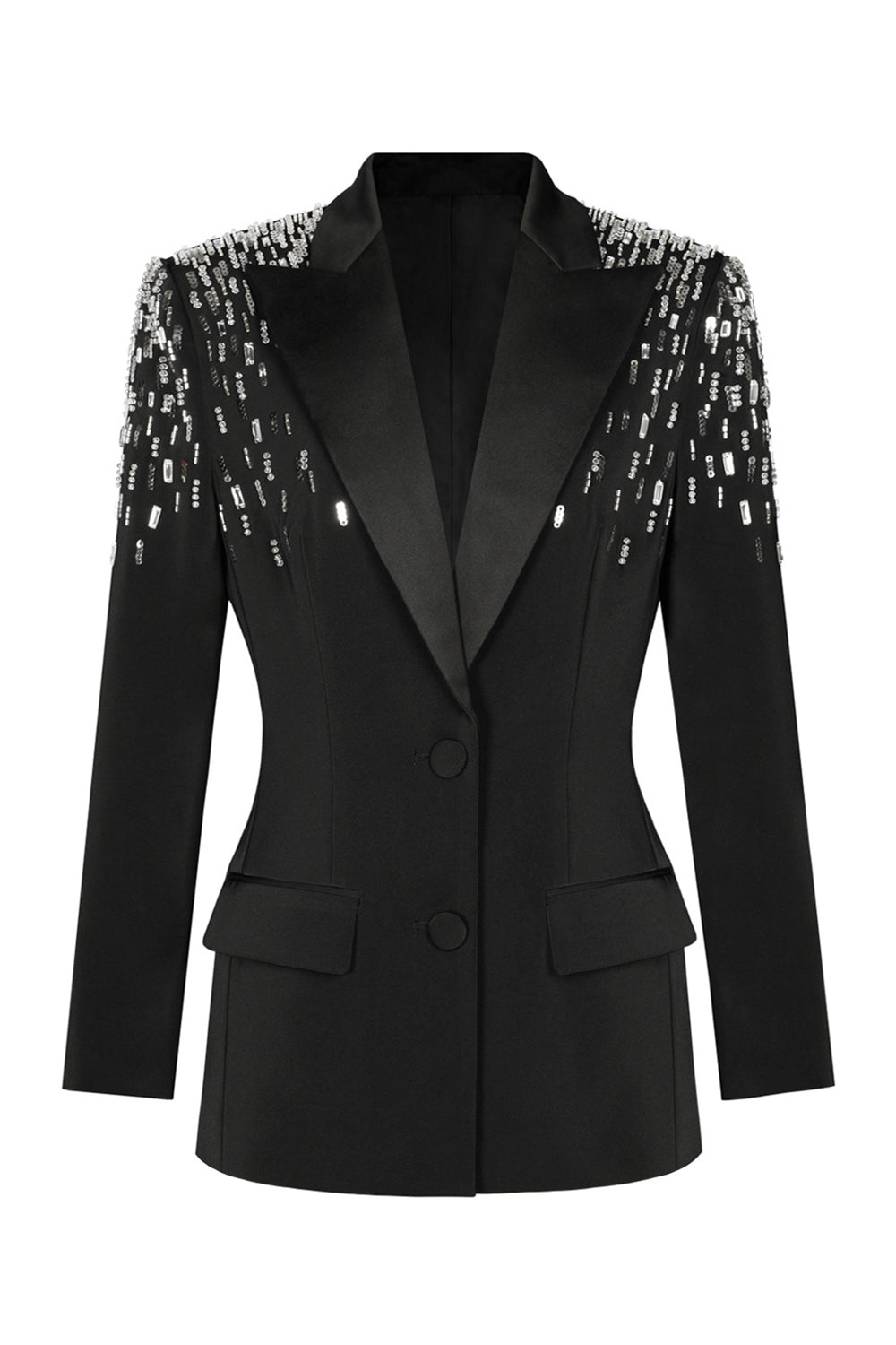 White Peak Lapel Single-Breasted Women's Prom Blazer with Sequins