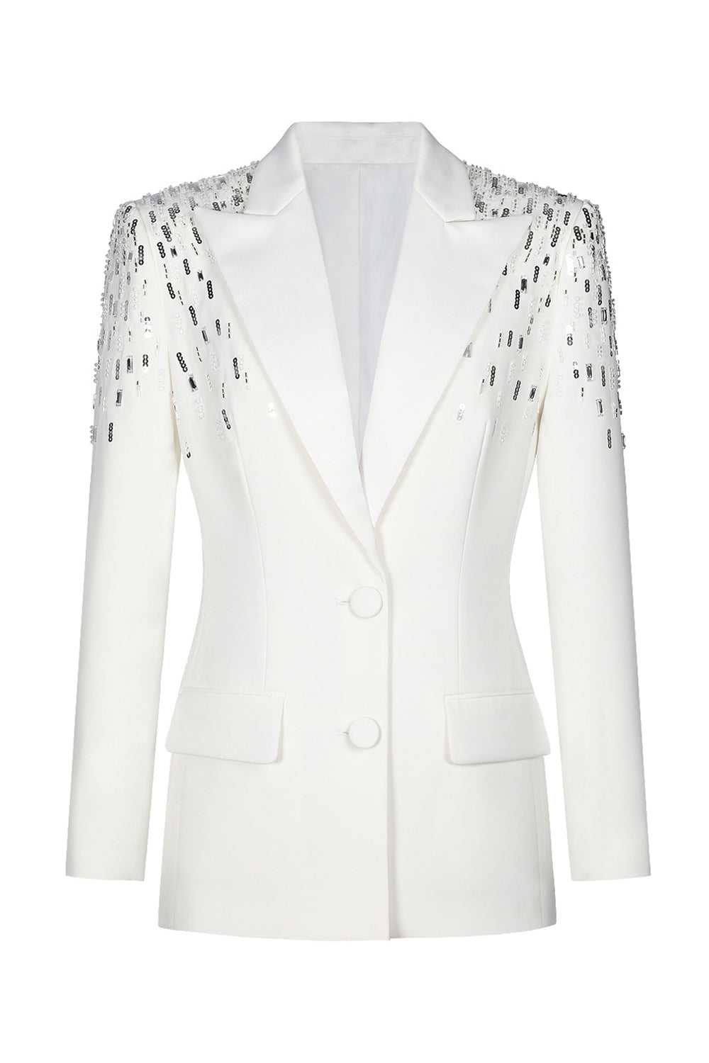 White Peak Lapel Single-Breasted Women's Prom Blazer with Sequins