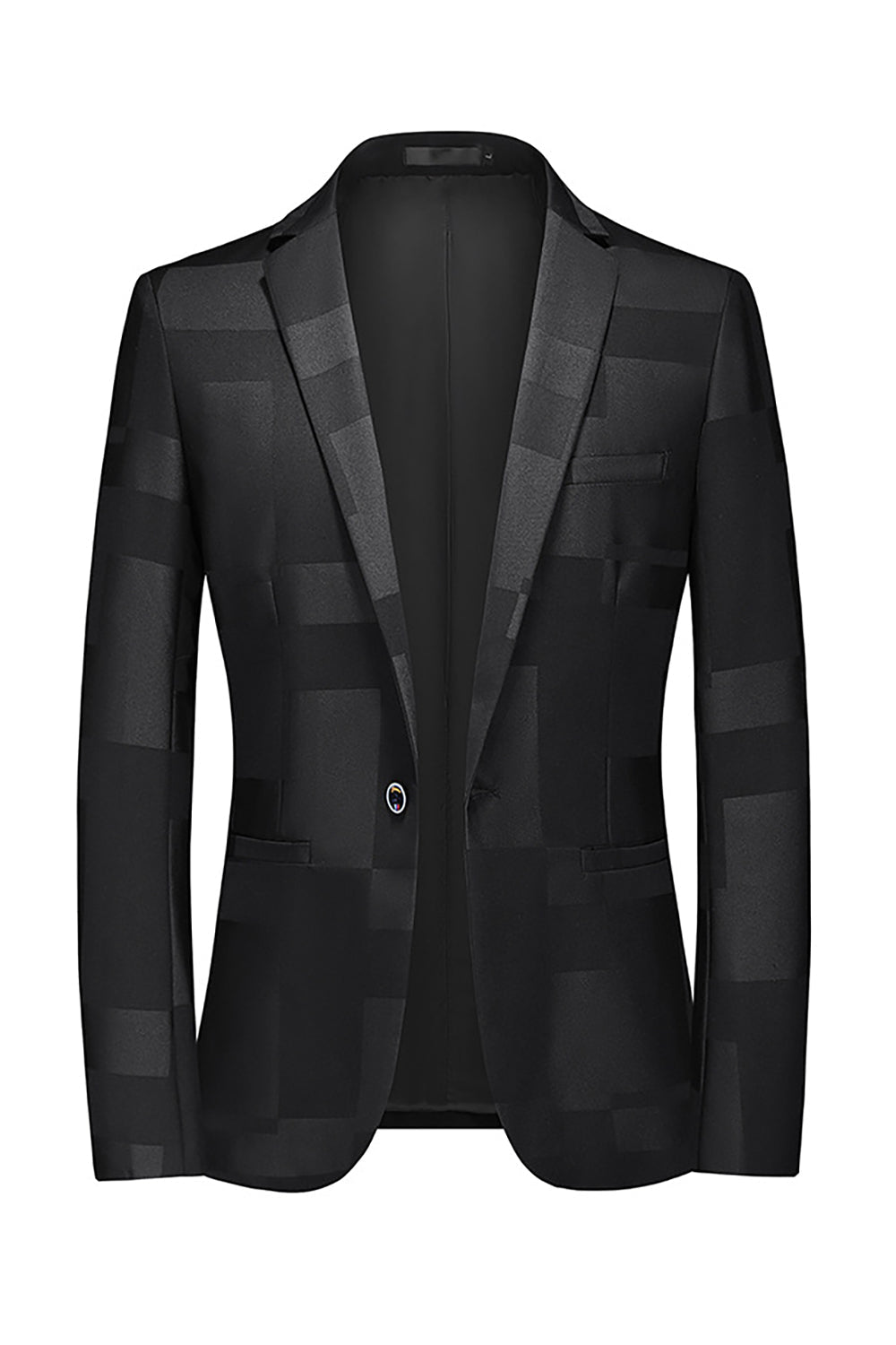 Men's Black Notched Lapel One Button Blazer