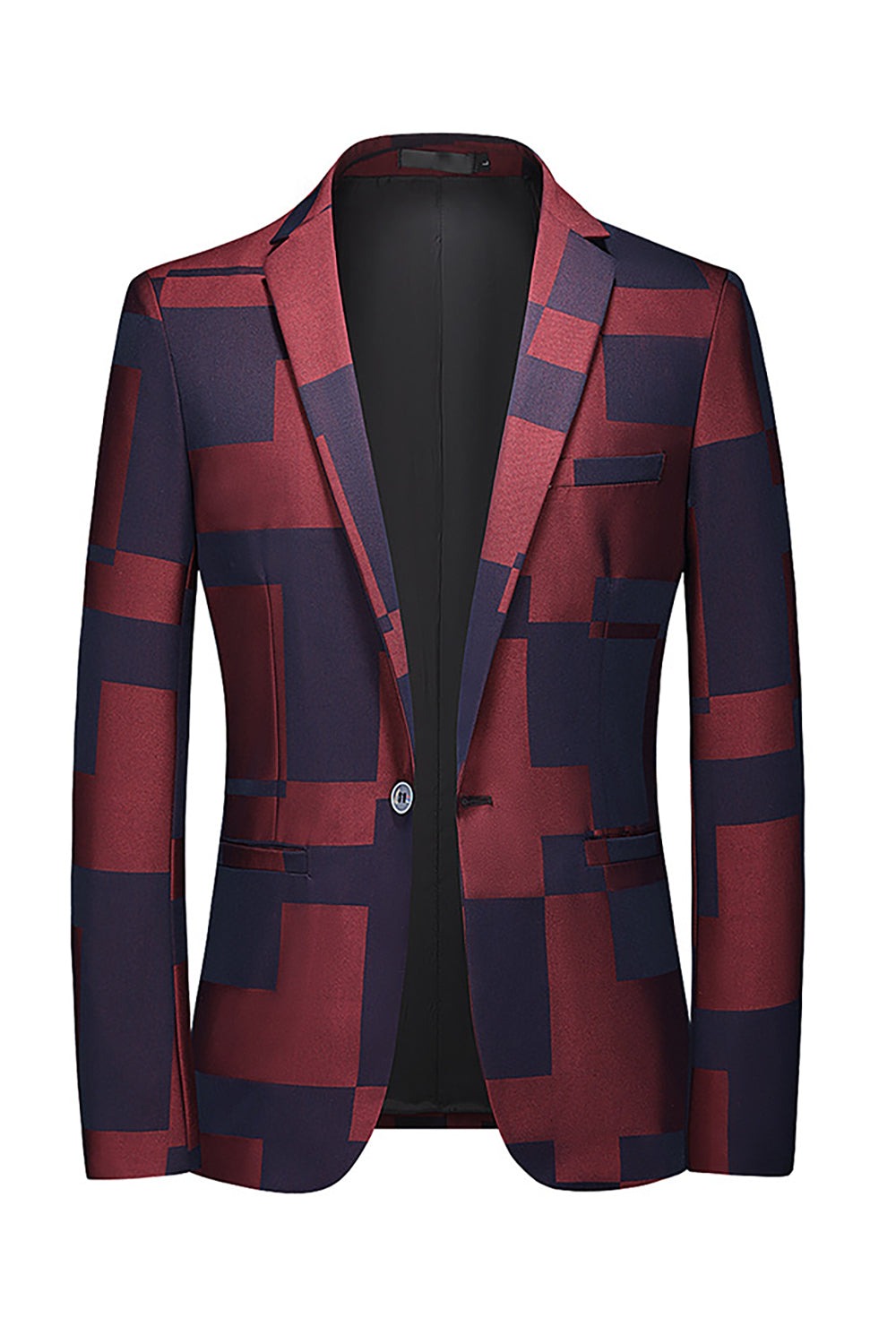 Men's Black Notched Lapel One Button Blazer