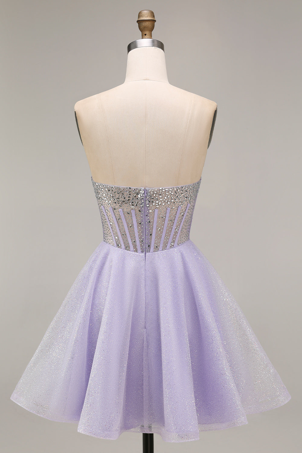 Strapless A Line Lilac Sequins Corset Short Cocktail Dress with Beading