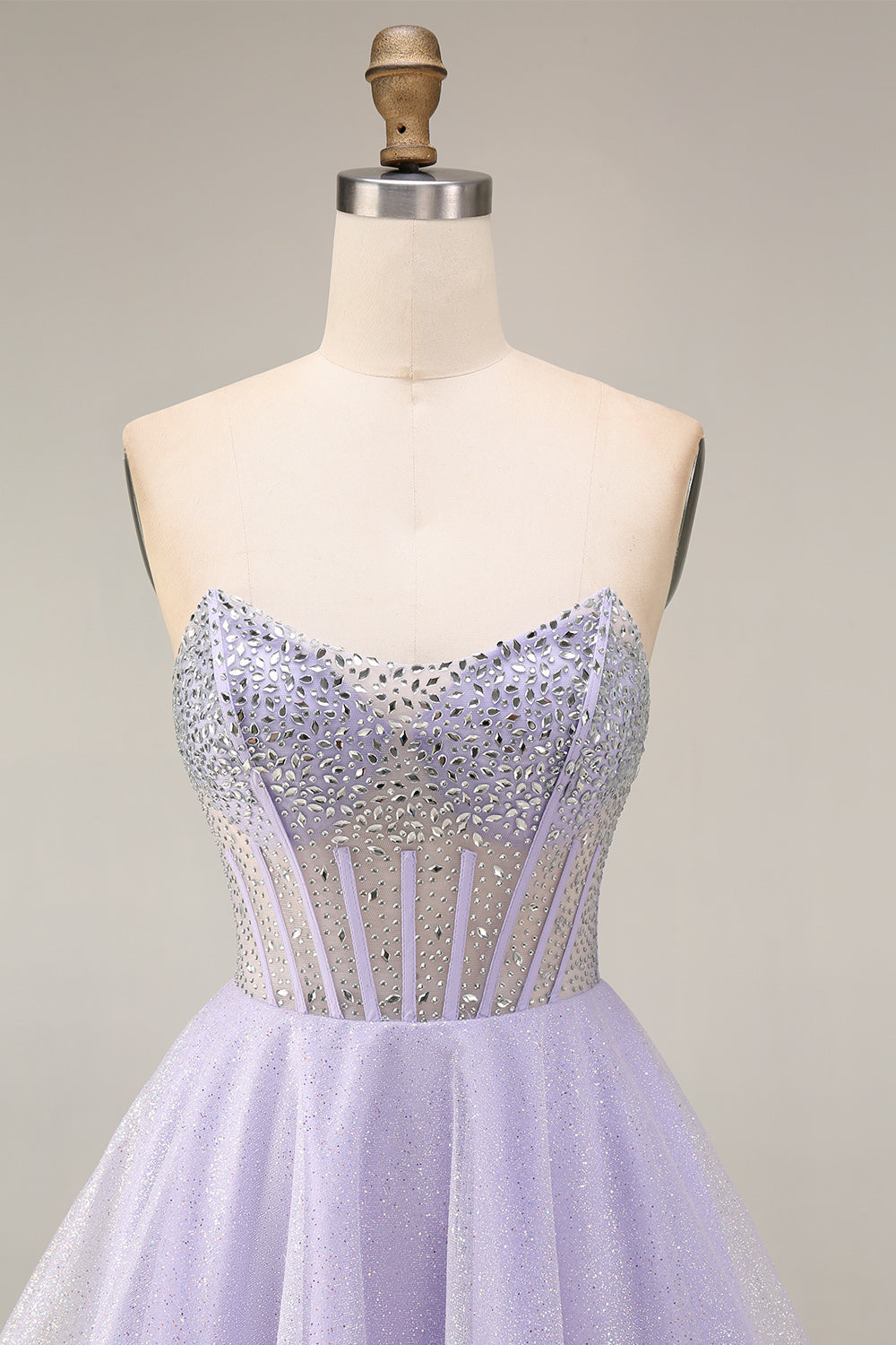 Strapless A Line Lilac Sequins Corset Short Cocktail Dress with Beading