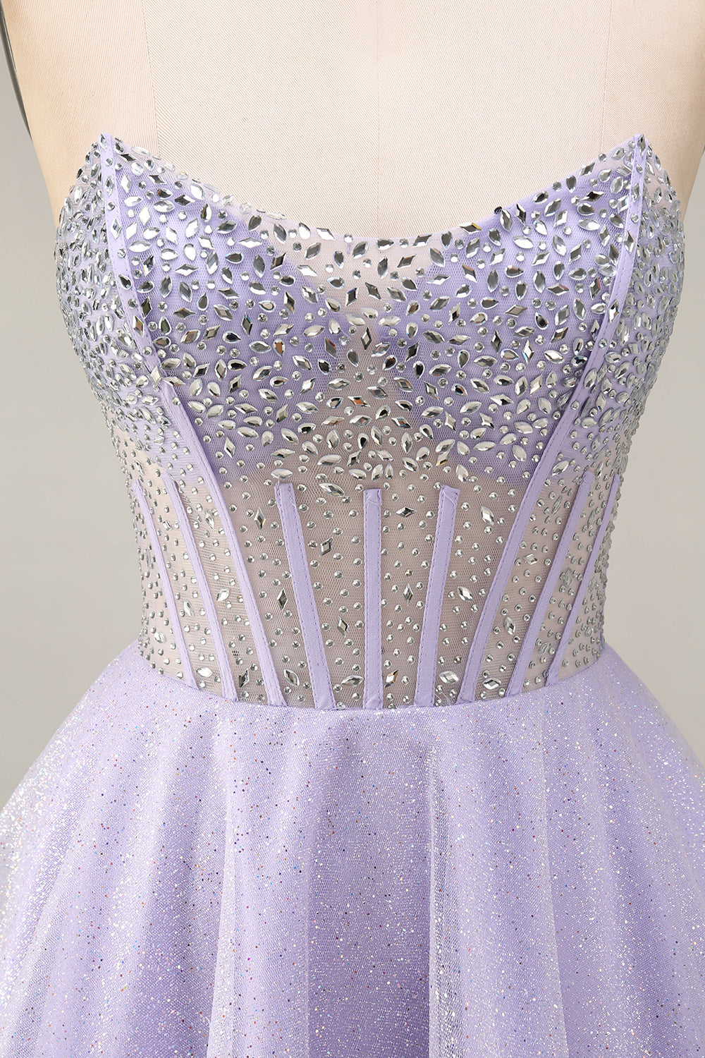 Strapless A Line Lilac Sequins Corset Short Cocktail Dress with Beading