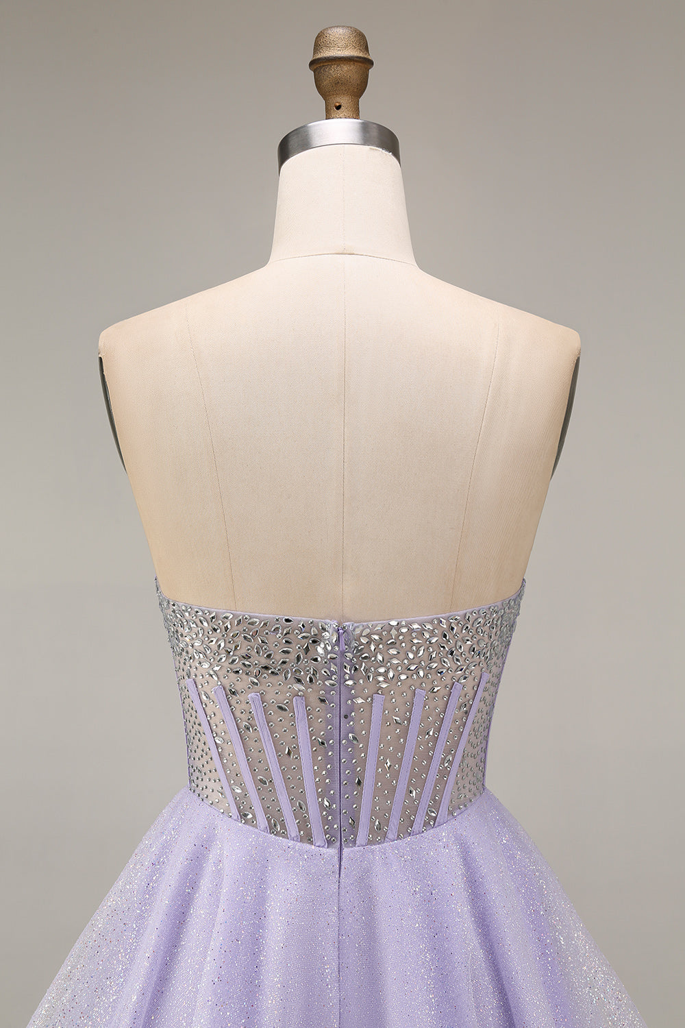 Strapless A Line Lilac Sequins Corset Short Cocktail Dress with Beading